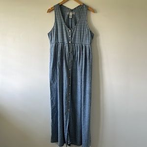 Vintage Point Zero Button Up Sleeveless Maxi Dress Blue and White Check